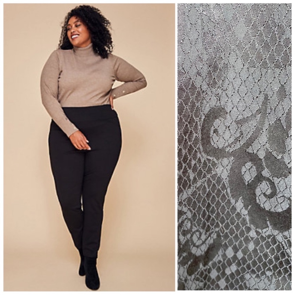 Elegant Black Women's Pants Jacquard Classic Trousers Plus Size: US 16